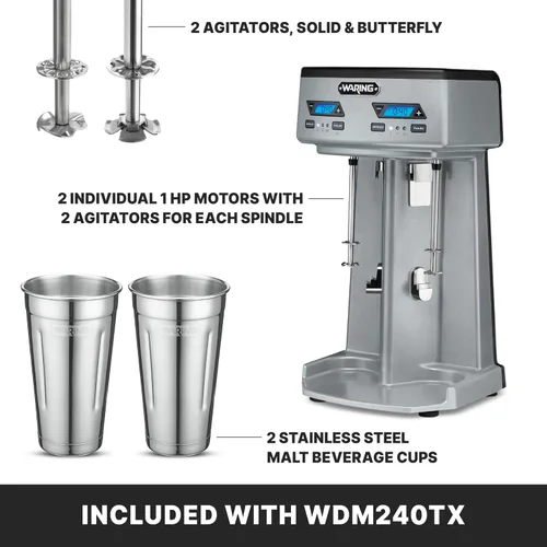 Miniatura 3 de Waring Commercial WDM240TX - Mezclador de bebidas comercial de doble husillo para uso pesado, cada husillo tiene un motor independiente de 1 hp
