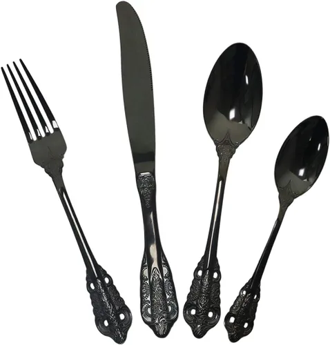 Miniatura 7 de Juego de cubiertos de 4 piezas, cubiertos de acero inoxidable 18/10, incluye cuchillo, tenedor, cuchara, cuchara de té, pulido con espejo, apto