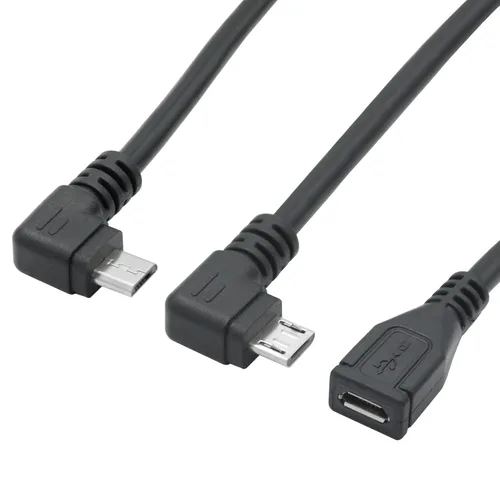 Miniatura 2 de Cable de extensión micro USB corto de 9 pulgadas, 90 grados de ángulo izquierdo y recto micro USB macho a hembra de 5 pines de datos de carga