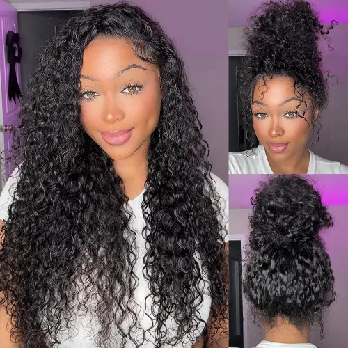 Miniatura 24 de Pelucas de cabello humano ondulado con encaje frontal 360 con correa oculta, nudos blanqueados, sin pegamento, previamente despuntadas, precortadas