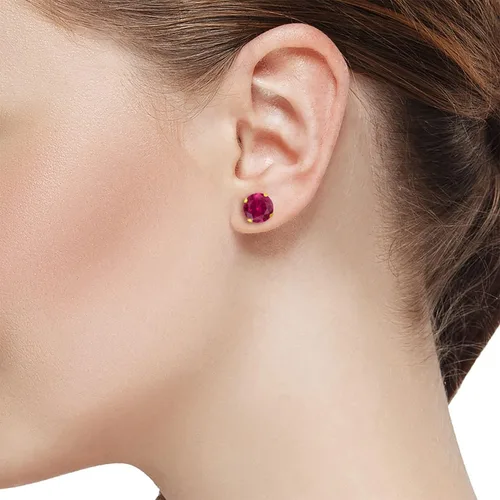 Miniatura 2 de Gem Stone King Aretes de tuerca de oro amarillo de 14 quilates con rubí rojo para mujer (1.20 quilates redondo de 0.197 in), Metal Gema, Rubí