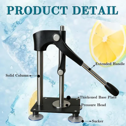 Miniatura 3 de Prensa de exprimidor de mano resistente negra, exprimidor de limón de metal con taza de acero inoxidable de 17.6 fl oz para exprimir cítricos