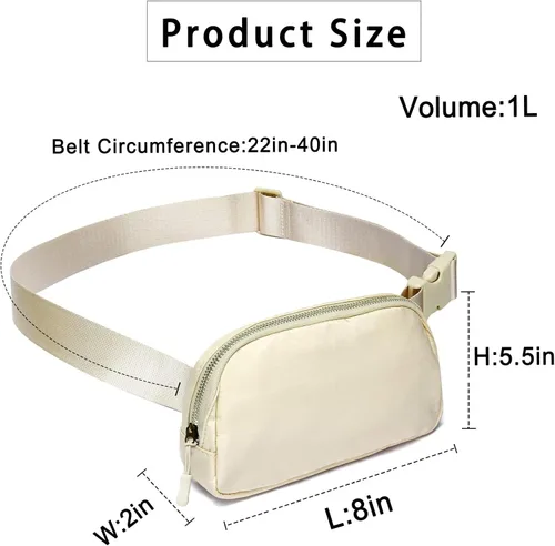 Miniatura 7 de Riñonera, bolsa para cinturón, correa ajustable ajustable de 40 pulgadas, para mujeres y hombres, Beige, Bolsa de cinturón