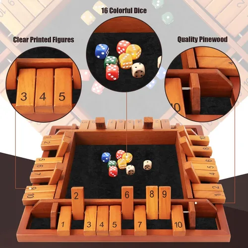 Miniatura 3 de Toidgy - Juego de mesa de dados Shut The Box para 4 jugadores, juego de mesa de madera con 12 dados y instrucciones, juego de mesa clásico de cerrar