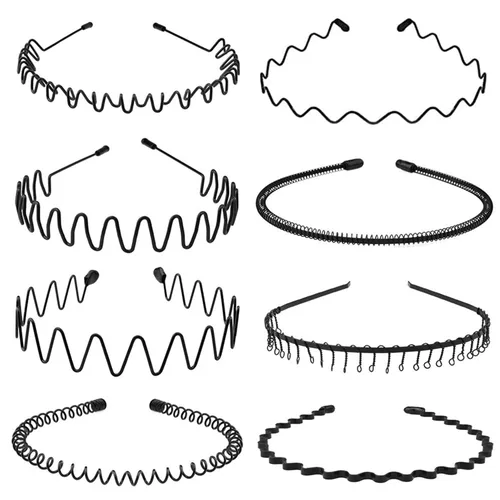 Miniatura 12 de Diademas de metal para hombres y mujeres, paquete de 2 bandas ajustables antideslizantes para el cabello, diadema negra ligera para lavado facial