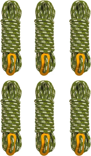 GEERTOP Paquete de 6 cables de 0.197 in de Guy Lines ultraligeros con tensor de ajuste de aluminio, cuerdas para acampar al aire libre, lona de Verde