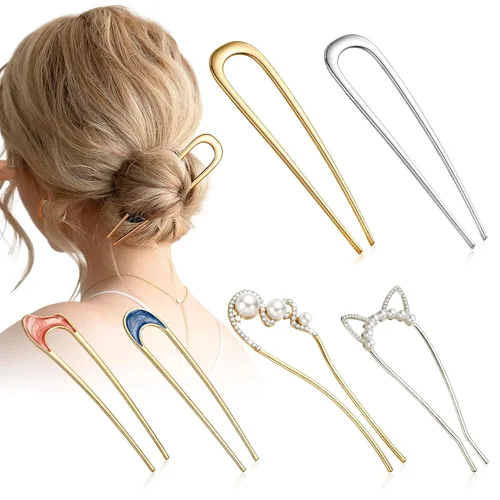 CWJCYTNSN 6 horquillas francesas en forma de U para cabello grueso de 5.5 pulgadas, horquillas de metal para mujeres y niñas, pinzas vintage para el