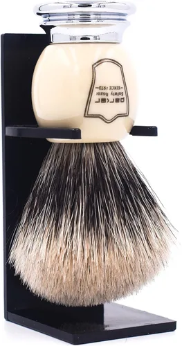 Miniatura 11 de Parker - Cepillo de afeitar de tejón puro de 3 bandas con cuerno sintético y mango cromado + soporte, nudo suave de 0.866 pulgadas para espuma