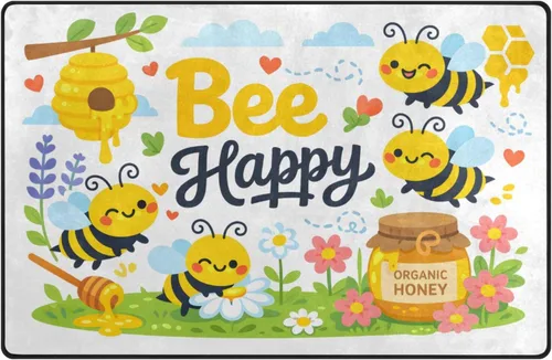 ALAZA Tapete antideslizante con diseño de abejas y miel, de 2 x 3 pies, moderno para sala de estar, dormitorio, comedor, decoración del hogar