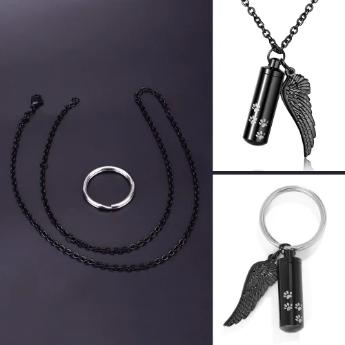 Miniatura 2 de XIUDA Collar de urna cilíndrica para cenizas, huella de pata, joyería de cremación para perros y gatos, colgante de recuerdo conmemorativo de acero