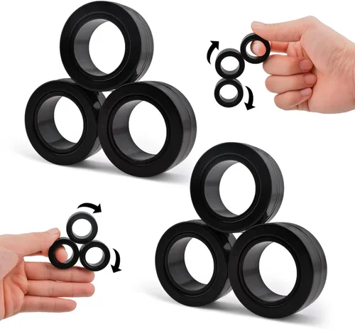 Miniatura 7 de Cevioce Juego de 3 anillos magnéticos para adultos, niños y adolescentes, anillo magnético giratorio para personas con TDAH y ansiedad, juguetes