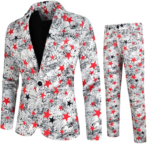 Miniatura 2 de Mens Fashion Casual Printing Star Vintage Suit Pants Three Piece Tuxedo