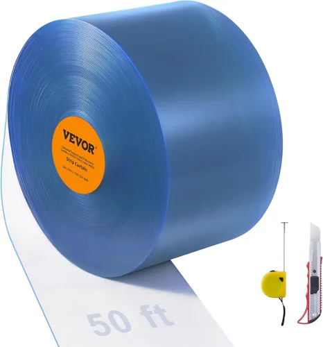 VEVOR Cortina de tiras, 50 pies de largo x 8 pulgadas de ancho x 0.08 pulgadas de grosor, rollo de tira de cortina lisa de PVC transparente para