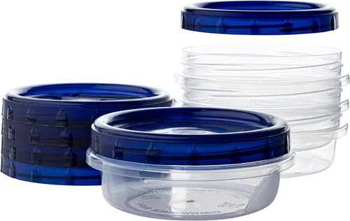 Miniatura 7 de PLASTICPRO [8 oz 96 Pack] Contenedores Twist Top para bocadillos con parte inferior transparente y tapa azul giratoria en las tapas, reutilizables