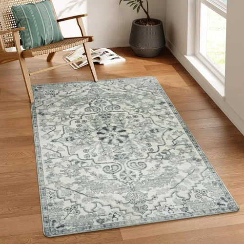 Miniatura 52 de Lahome Alfombra bohemia con medallón floral, 4 x 6 pies, color verde azulado, suave, lavable, antideslizante, apta para mascotas, alfombra