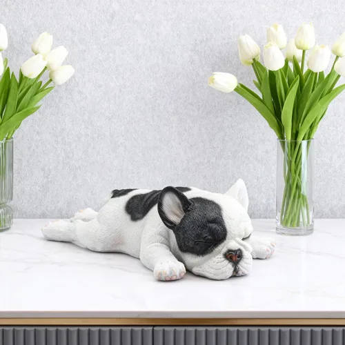 Miniatura 6 de Figura de bulldog francés durmiendo, estatua creativa de bulldog de resina, linda escultura de bulldog para decoración del hogar y la oficina