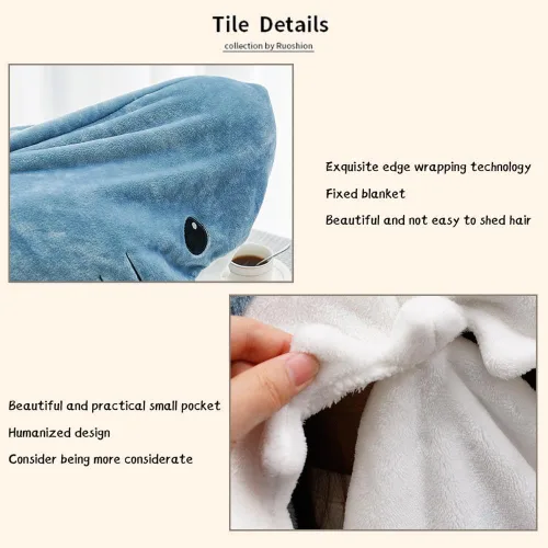 Miniatura 4 de Wmool Manta de tiburón para adulto, manta de tiburón súper suave con capucha de franela, mameluco de tiburón para adultos y niños