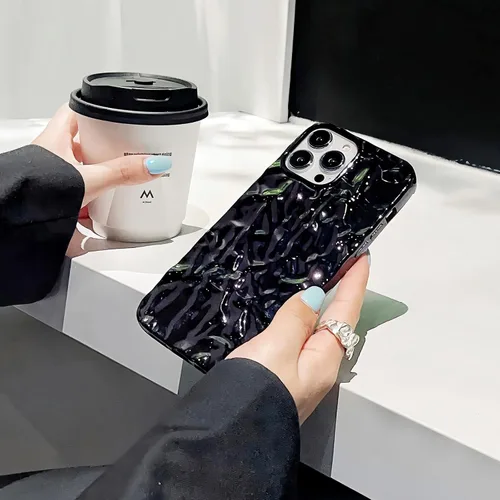 Miniatura 3 de Funda compatible con iPhone 14 Pro, Diseño Lindo de Lujo con Papel de Estaño Plisado, Fundas de Teléfono de Moda para Mujeres, Electrochapado