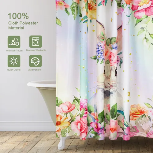 Miniatura 2 de Lokigo - Linda cortina de ducha con conejos, cortinas de ducha divertidas con conejos de Pascua para decoración de baño, cortina de ducha de tela