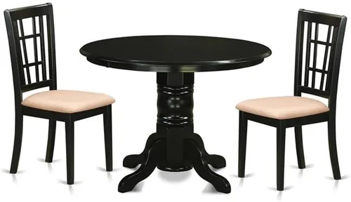 East West Furniture SHNI3-BLK-C Juego de mesa de comedor de 3 piezas para espacios pequeños contiene una mesa de cocina redonda con pedestal y 2