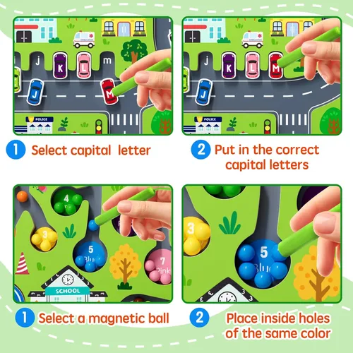 Miniatura 4 de rifamee Laberinto magnético 2 en 1 de color y números con imán de alfabeto y conteo, tablero de doble cara, rompecabezas de madera, habilidades