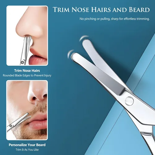 Miniatura 4 de Tijeras pequeñas de aseo facial para hombres y mujeres, 2 unidades, para cejas, nariz, bigote, barba, pestañas, kit de recortar orejas, tijeras