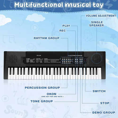 Miniatura 3 de M SANMERSEN Teclado de música para niños, juguete de piano electrónico portátil de 61 teclas con micrófono, herramienta de enseñanza