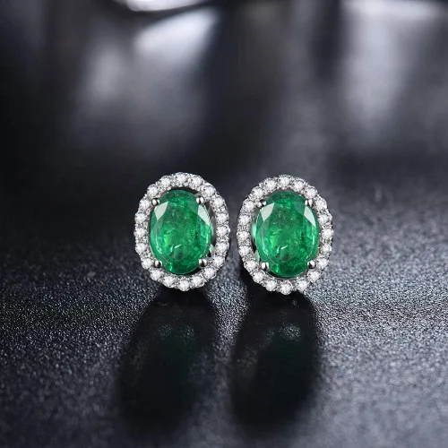Miniatura 3 de Lanmi - Pendientes de oro blanco de 14 quilates con diamantes naturales de esmeralda para mujer