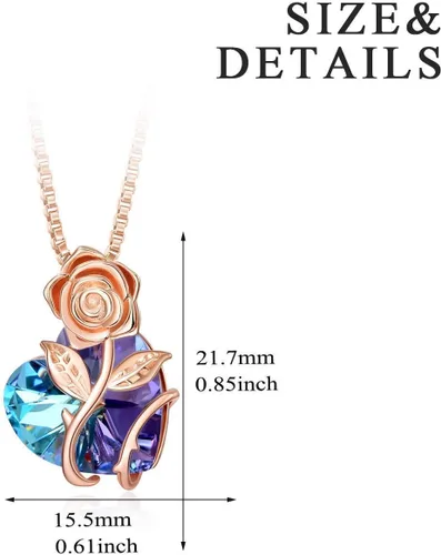 Miniatura 5 de AOBOCO Collar de plata de ley con forma de corazón y flor de rosa adornado con cristales de Austria, regalo de joyería de rosas de cumpleaños