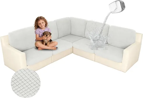 Miniatura 35 de ALIECOM Fundas 100% impermeables para sofá seccional esquinero en forma de L, fundas de cojín de jacquard elásticas para mascotas y perros