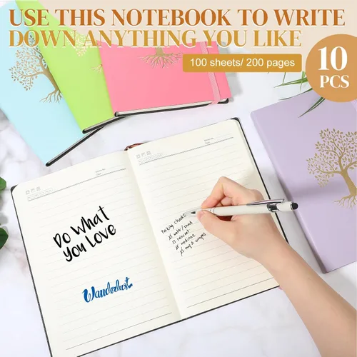 Miniatura 4 de Dispowreath Paquete de 10 cuadernos rayados de cuero A5 de tapa dura para escribir, 200 páginas, 10 colores, bloc de notas para viajes, trabajo