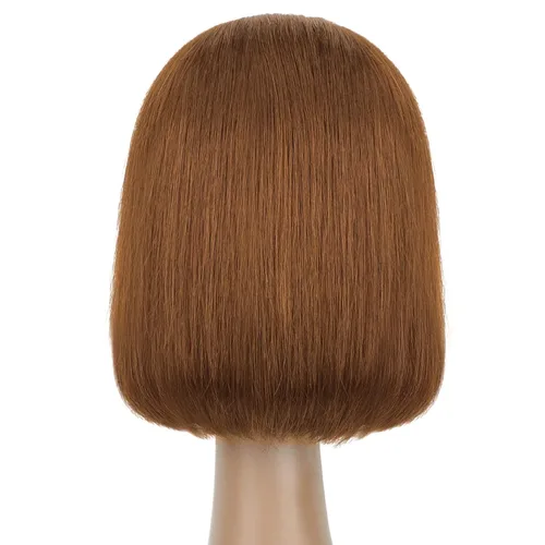Miniatura 8 de Peluca de cabello humano marrón con encaje frontal HD de 13 x 4 pulgadas, peluca corta estilo Bob para mujeres negras, prearrancada con abuelitos