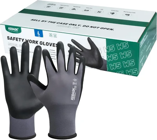 Miniatura 16 de Kebada W2 - Guantes de trabajo unisex, aptos para pantalla táctil, con agarre, elásticos, recubiertos de nitrilo, para jardinería, manejo de Gris