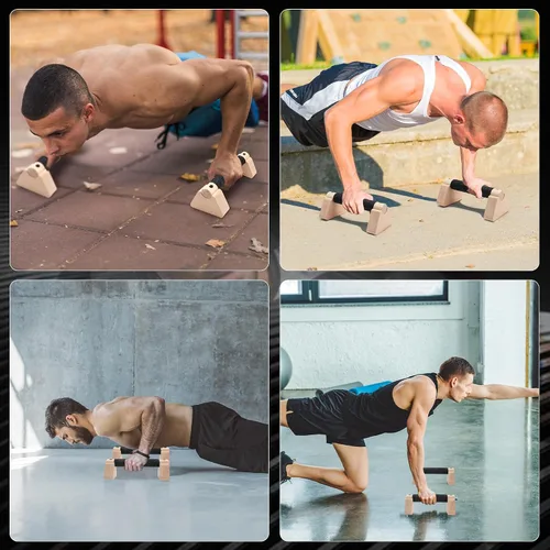 Miniatura 6 de Barra de realce de 2 piezas, equipo de calistenia de madera para hombres y mujeres, entrenamiento de fuerza, asas de flexión con base antideslizante
