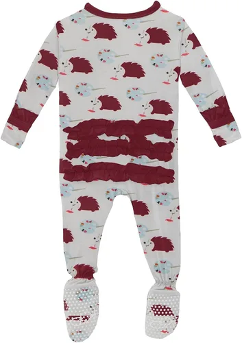 Miniatura 2 de KicKee - Mameluco clásico con volantes y cremallera, ropa de dormir suave, ropa de una sola pieza para bebé niña
