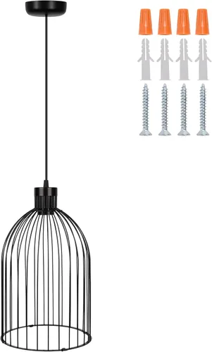 Miniatura 8 de GLOBOTECH Lámpara de araña industrial moderna de bola negra, lámpara colgante de jaula de metal, base E26 (sin bombilla), requiere montaje
