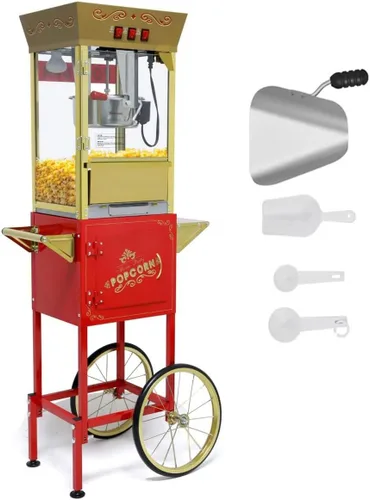 Miniatura 11 de Máquina comercial de palomitas de maíz con carrito y hervidor de 20 onzas, máquina vintage de palomitas de maíz de 1440 W sobre ruedas con vidrio