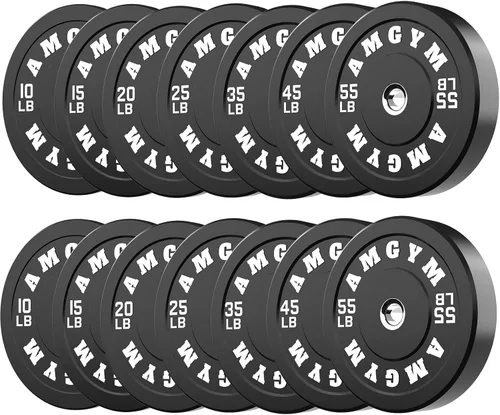 Miniatura 18 de Discos de peso olímpicos de 2 pulgadas y caucho para barras, discos para gimnasio en casa, entrenamiento de fuerza y levantamiento de pesas, 10 a