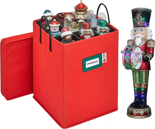 Caja de almacenamiento coleccionable de cascanueces y figuras navideñas, almacena cascanueces de hasta 9 a 16 pulgadas de alto, adornos y más, Rojo