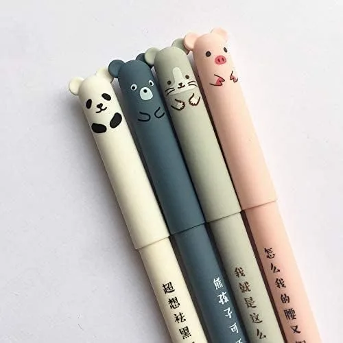 Miniatura 3 de 4 bolígrafos de gel femeninos lindos de 0.014 in, tinta azul kawaii, cerdo, oso, gato, ratón, bolígrafos de gel borrables para la escuela, oficina