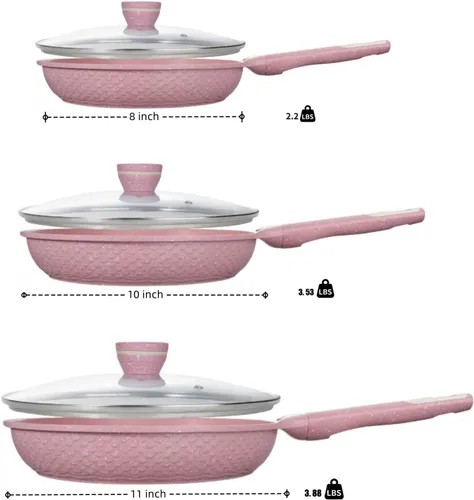 Miniatura 2 de Juego de 6 piezas de sartenes antiadherentes con tapas (8, 10, 11 pulgadas) para tortilla y huevo - 100% libre de PFOA/PFAS, antiadherente avanzado