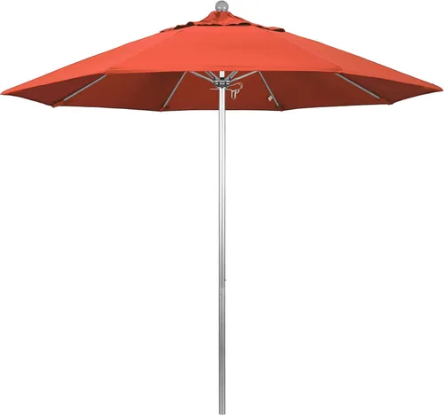 Miniatura 15 de California Umbrella Paraguas redondo de aluminio/fibra de vidrio de 9', empuje abierto, poste de plata, tela azul real de olefina