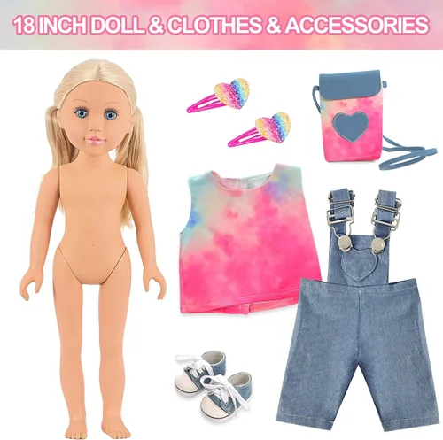 Miniatura 2 de Ecore Fun Set de juego de muñeca de 18 pulgadas para niñas con 8 piezas de accesorios - Ropa, zapatos, bolso y horquilla - Set de muñecas de 18
