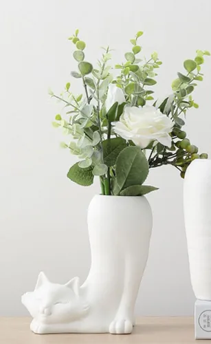 Miniatura 4 de Florero de gato blanco, plantas secas, jarrón de pampas, maceta estética para habitación, baño, decoración de hogar, oficina, estantería, decoración