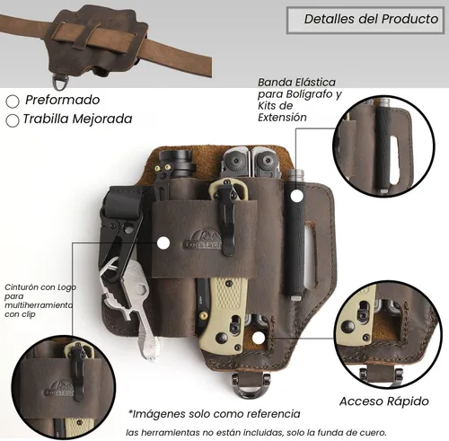 Miniatura 4 de Topstache Funda multiherramienta de cuero, organizador de cinturón EDC para el trabajo y uso diario, funda Leatherman, organizador de bolsillo EDC