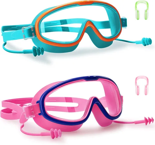 Miniatura 12 de Paquete de 2 gafas de natación para niños de 3 a 15 años de edad, marco grande HD, antivaho, gafas de natación para niños pequeños