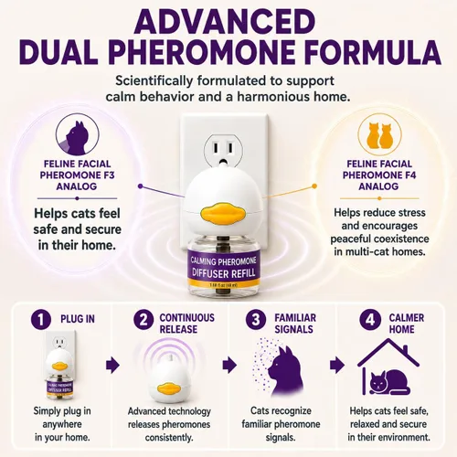 Miniatura 4 de Cat Calming Pheromone Diffuser Kit, 2 Plug-Ins + 4 Refills (48ml Each),Long-Lasting Stress & Anxiety Relief, Reduces Fighting, Spraying &