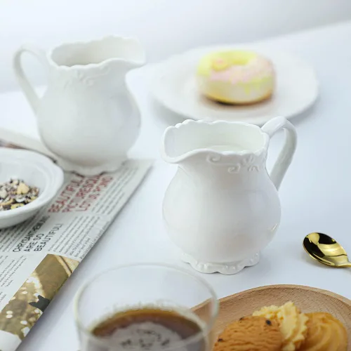 Miniatura 2 de Crema de cerámica blanca pura vintage con asa, jarra de crema de leche de café de 6 onzas