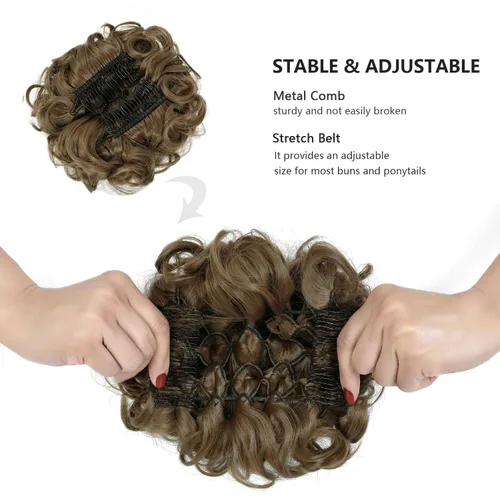 Miniatura 4 de Rose bud Postizo de Moño Rizado Extensiones de Moño Coletero Peinado Recogido Peinetas Sintéticas en Moño Desordenado Postizo de Cabello