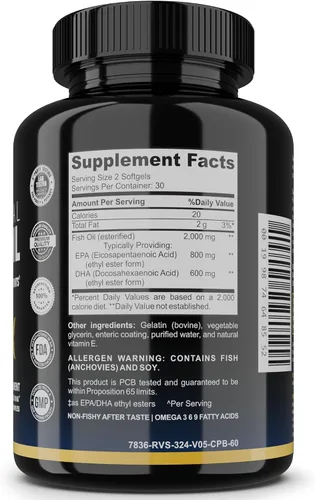 Miniatura 2 de Suplemento de aceite de pescado Omega 3 para mujeres y hombres - Triple fuerza 1,400 mg Omega-3 EPA/DHA - Omegas capturados en la naturaleza 3-6-9
